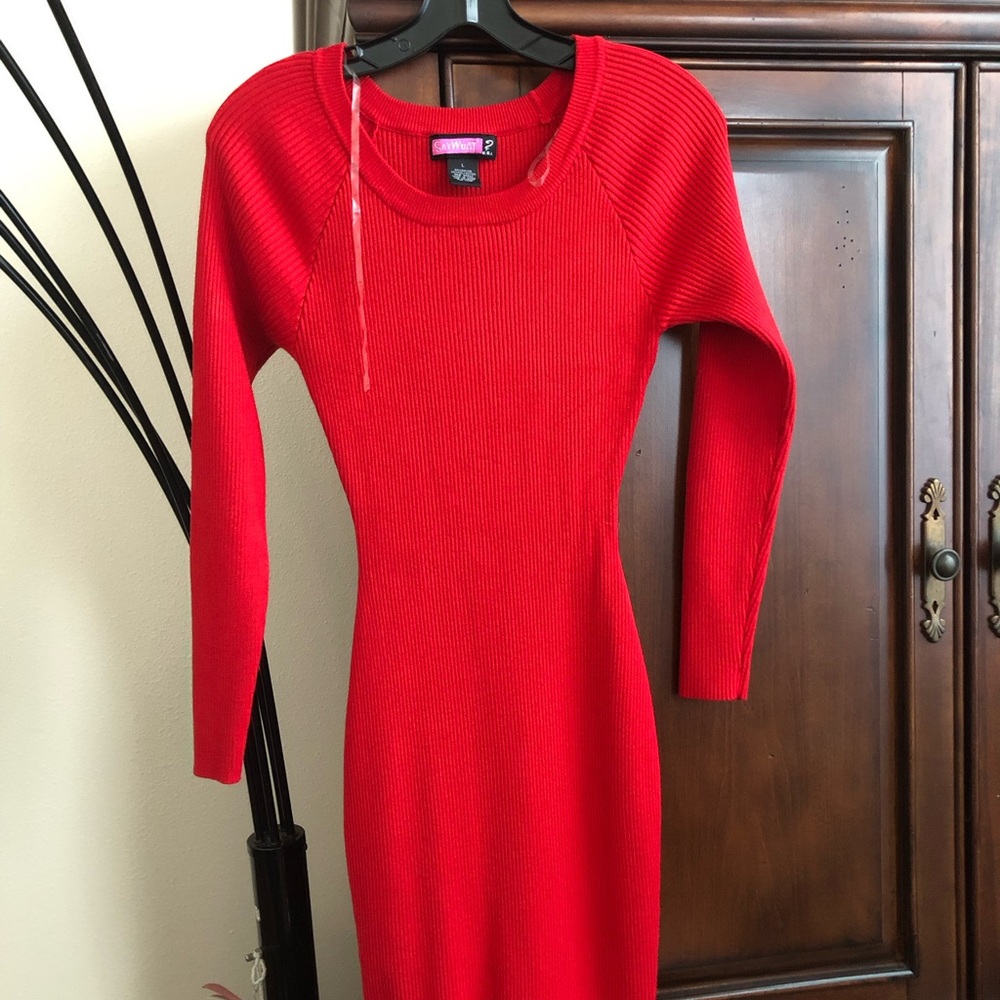 Say What? Vibrant Red Long Sleeve Dress Size L